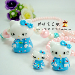  宝宝儿童饰品 出口日本和服小Kitty套链项链+手链+戒指+耳夹