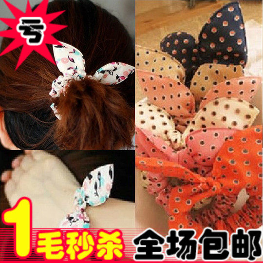 76225 原创头饰批发饰品 小兔耳朵发圈头绳 蝴蝶结头花橡皮筋发绳