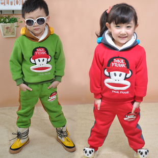  童装冬款男童女童韩版卫衣新年装加厚羊羔绒儿童套装大嘴猴A
