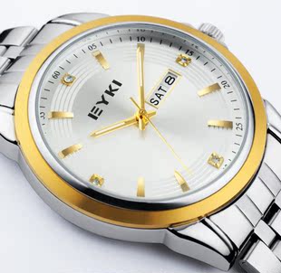  正品艾奇男表 石英表精钢表带 日历防水 韩国时尚男士手表8593