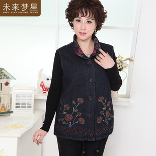  春装新款中老年马甲 中年女装妈妈装秋装牛仔外套老人品牌服饰375
