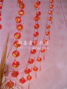 带电串灯笼婚庆节日春节布置结婚新年装饰小红串灯笼水晶灯笼批发