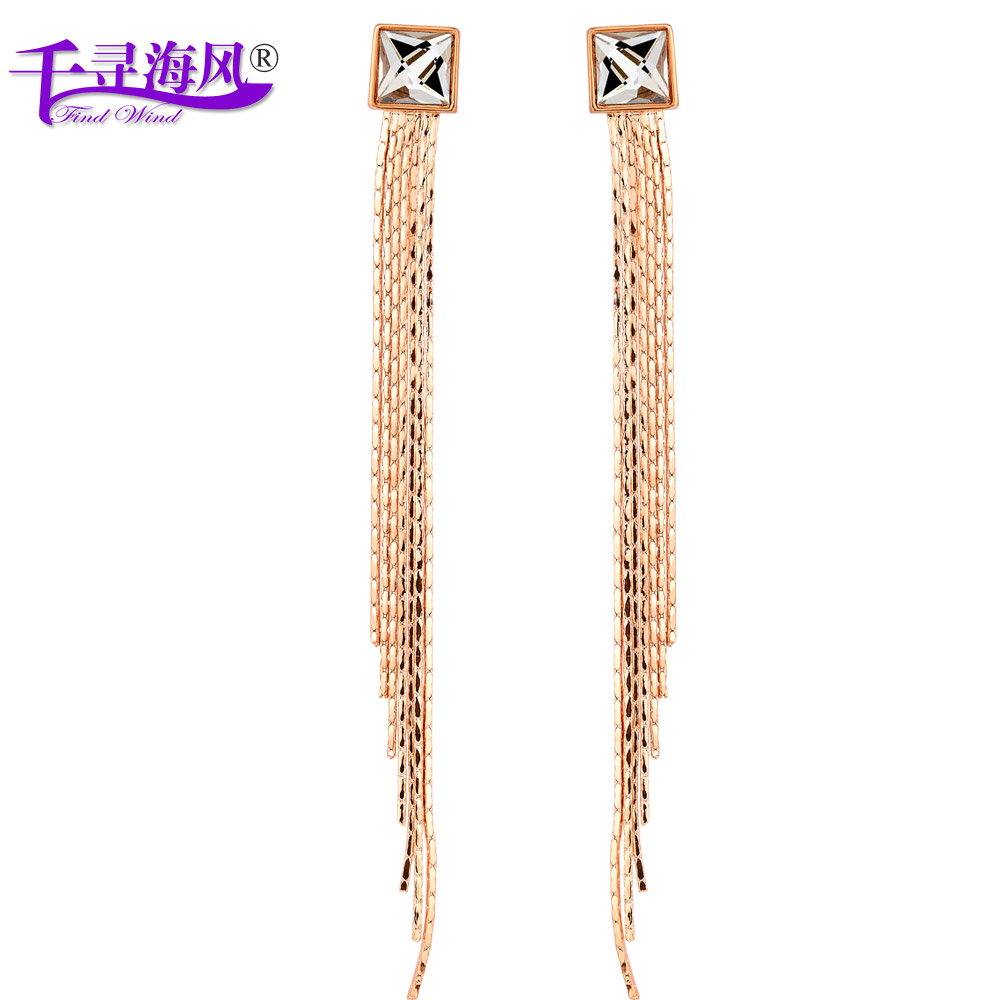 千寻海风舞动旋律流苏水晶耳钉耳环时尚送女友韩版个性 生日礼物