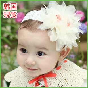  韩国进口正品 大网花发带/婴儿童发带发套/宝宝头套/发饰