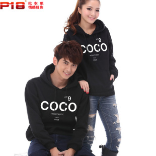  包邮秋冬装新款 韩版COCO男女大码长袖抓绒加厚外套情侣卫衣