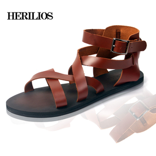  Herilios 新款男式真皮凉鞋 韩版英伦罗马凉鞋 潮男 凉鞋