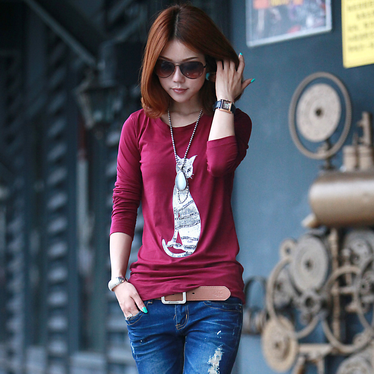 0122013春装女装衣服女装韩版潮<em>长袖打底衫</em>女