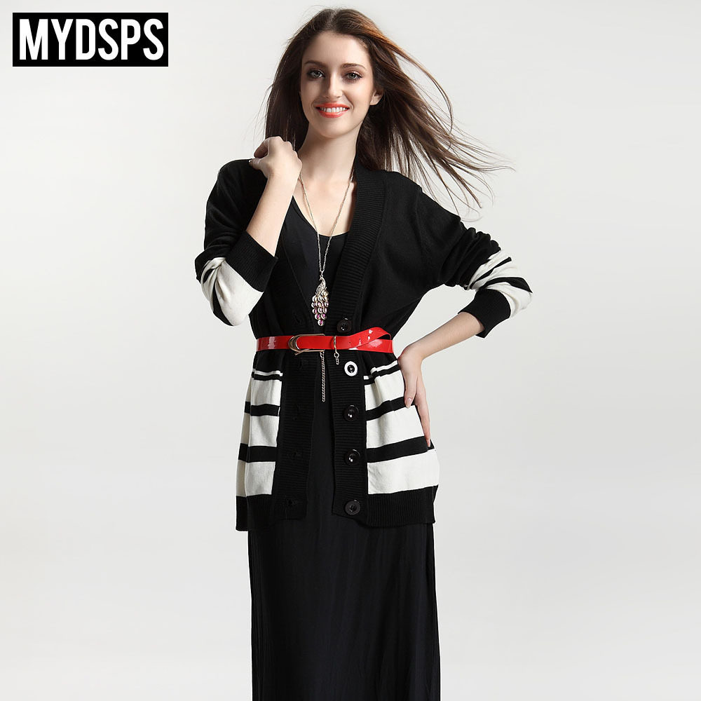 【MYDSPS】特惠2011春秋 欧美黑白拼色长<span class=H>针织</span><span class=H>衫</span>女外套008033#
