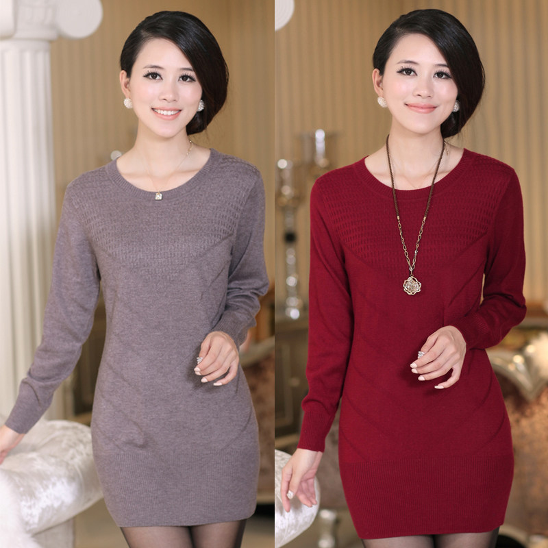 2012秋冬新款<em>羊毛</em>衫恒源祥中<em>长款</em>女大码<em>羊绒</em>