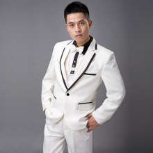 2012新款韩版修身白色男装男士结婚摄影西服套装主持人演出礼服