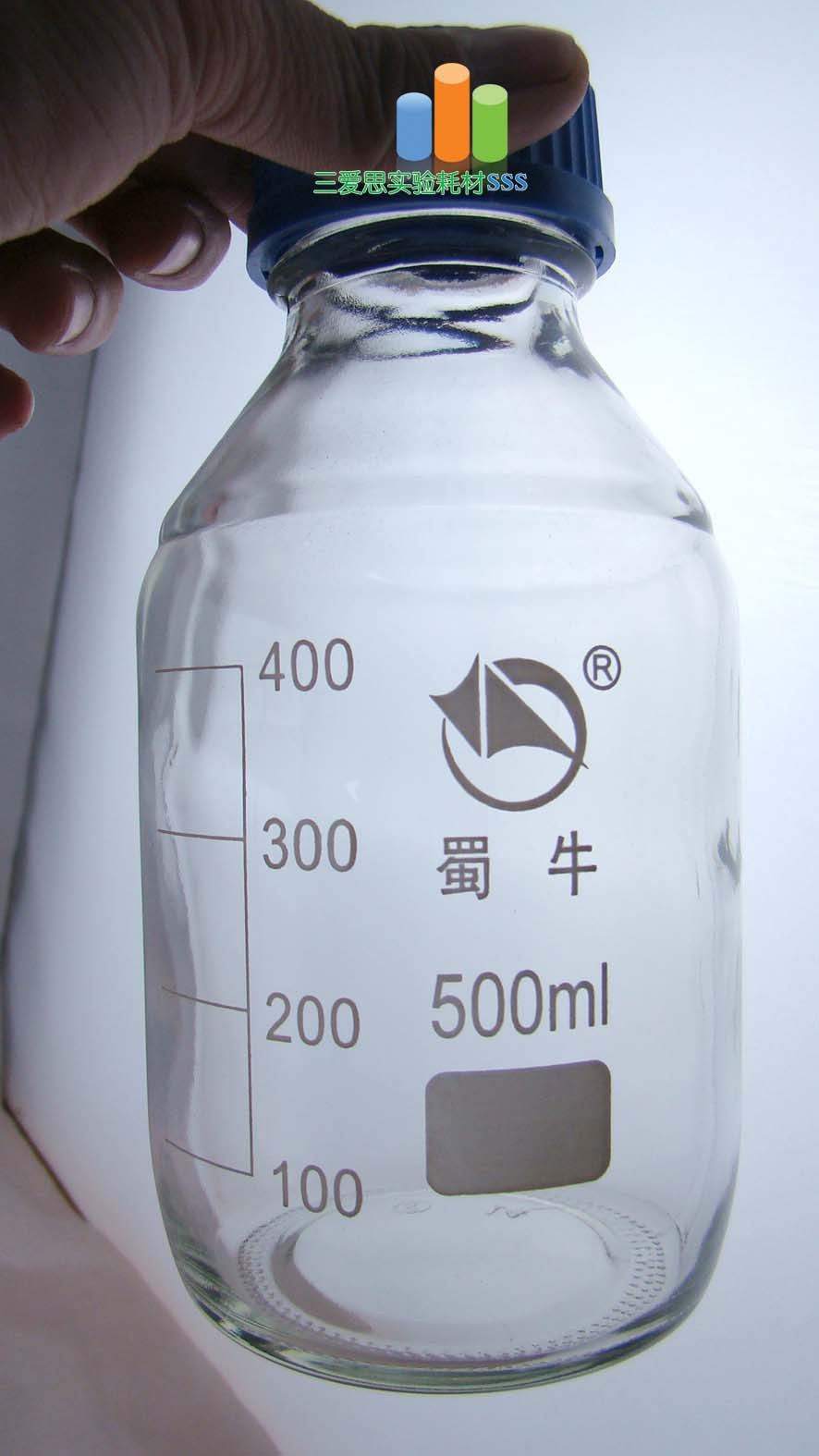 蜀玻蓝盖试剂瓶　丝口试剂瓶　具刻度螺口试剂瓶　样品瓶　500ML