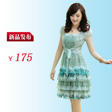 2012新款夏季连衣裙 短袖雪纺显瘦蛋糕裙连衣裙 假<span class=H>两件</span><span class=H>套</span> 连衣裙