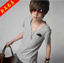 2012夏装新款韩版个性潮流百搭非主流男装衣服V领休闲纯棉短袖T恤