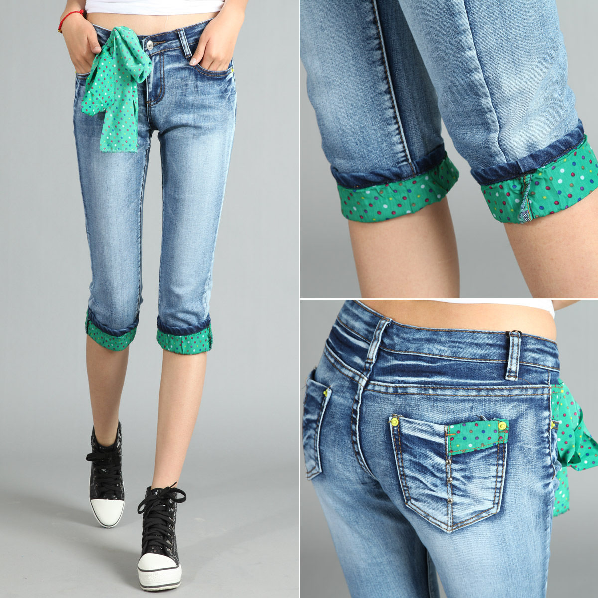2012品质女裤 7分马裤女式裤子 翻边小脚牛仔裤七分裤 女 潮<span class=H>jeans</span>