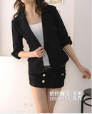 2010秋装新品韩版女装1553黑色包扣七分袖修身小西装~2色