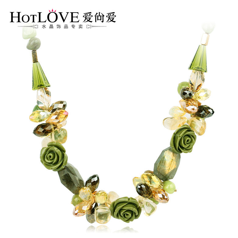 小而美 爱尚爱正品 珊瑚花朵水晶项链颈链夸张韩国饰品项链锁骨链