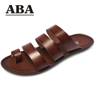  ABA 夏季新款 头层牛皮 橡胶底 日常休闲 套趾男士凉鞋A1001