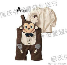 【冲皇冠】255 日单长袖T 小猴背带裤二件套
