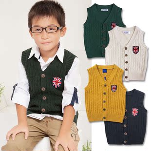  朵拉米拉儿童装男童全棉毛线背心纯棉马甲英伦学院风 春款