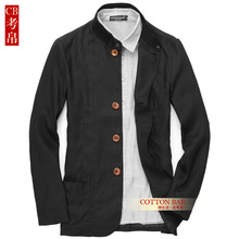 COTTON BAR  考帛 新款春装 男士黑色时尚休闲麻料西服外套 41008