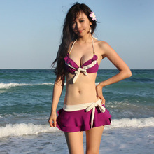 包邮泳装裙式比基尼泳衣女三件套钢托小胸聚拢韩国温泉金宏