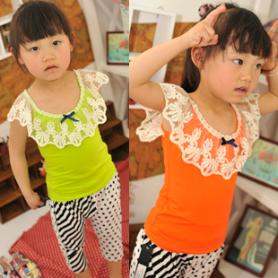  夏装新款 儿童/女童荷叶蕾丝边吊带衫/糖果色 背心