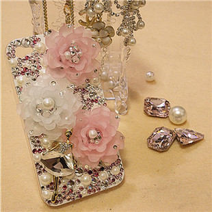  35包邮立体山茶花iphone4G 4S手机外壳贴钻材料DIY饰品配件A17