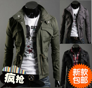  春装 男士夹克 型男修身工装外套军绿色休闲韩版青年男装上衣