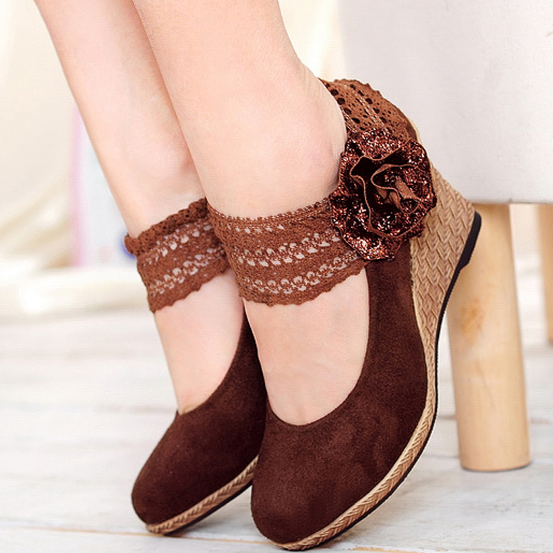 磨砂坡跟鞋甜美休闲...