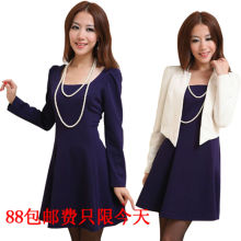 2012春<span class=H>秋</span>装新款女装春季韩版修身小礼服长袖连衣裙子 可配<span class=H>两件</span><span class=H>套</span>