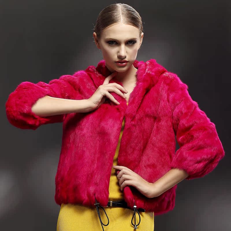 希荷 皮草外套特价清仓 新款2012女装picao带帽 特级兔毛裘皮大衣