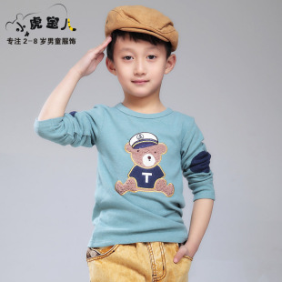  小虎宝儿童装 韩版海军熊男童长袖T恤 儿童打底衫 夏款新款
