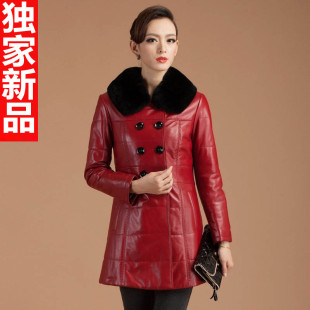  海宁新款绵羊皮羽绒服真皮羽绒服女士真皮皮衣女装中长款外套