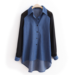 2012 new spring clothing thin CONTRAST COLOR mosaic of England  shirt long sleeve denim shirt women WC1019