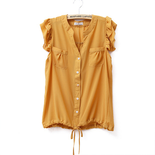 2012 Summer new Korean Lotus Leaf collar loose chiffon blouse women's shirts with short sleeves WC1115