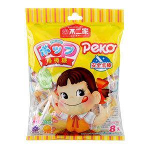  不二家 8支装果味棒棒糖 香橙味/哈密瓜味/葡萄味和密桃味 46g