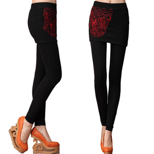  熙世界正品假两件特色绣花打底裙裤显瘦修身民族风女士打底裤836