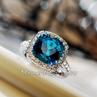  推荐款 幽蓝奥地利水晶钻戒女 戒指