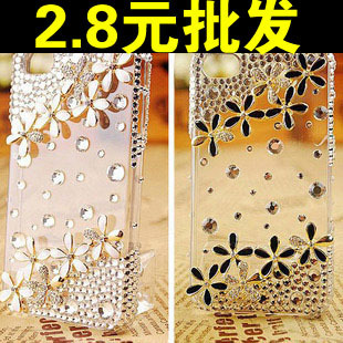  小雏菊 diy水钻iphone4s手机壳材料包 细长叶五叶小花 五件套配件