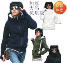 2010秋装时尚个性清仓开衫大码连带手指套带帽卫衣连帽 女 韩版