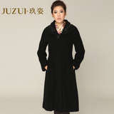 玖姿旗舰店JUZUI专柜正品女冬翻领单排扣 韩版修身型羊毛长款大衣