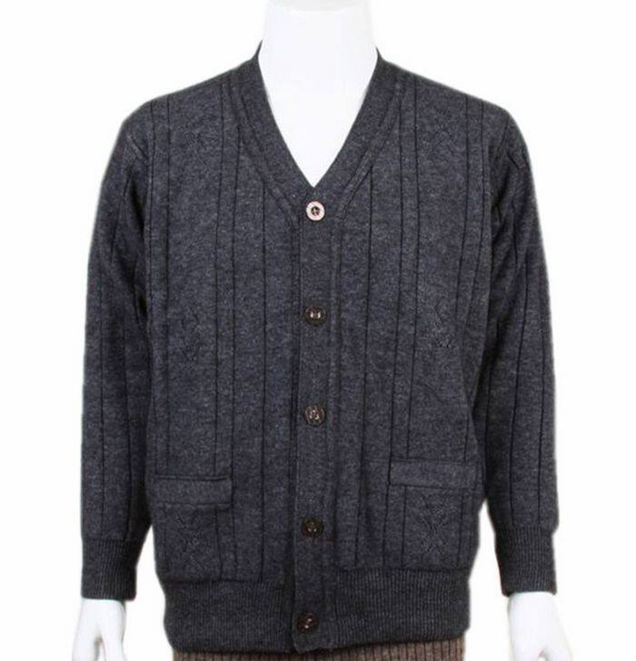 <em>中老年毛衣男士</em>V领<em>开衫中老年男士</em>羊毛衫双层