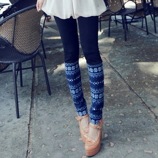  奈叶品牌女裤 春季新款修身拼接加绒印花女装裤子打底裤女