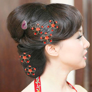  新款水舞新娘幸福花儿韩式红色水钻头饰套件装饰品皇冠结婚纱配饰