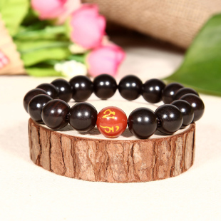  弥刻 玛瑙黑檀木佛珠手链 手串男女款 开光印度天然 情侣手链12MM