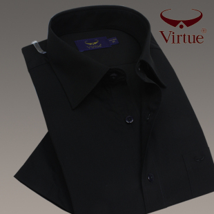富绅正品免烫男士黑色短袖衬衫男正装黑衬衫大