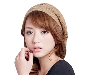 2024年春夏季韩版时尚潮百搭超薄镂空女式针织毛线贝雷帽子