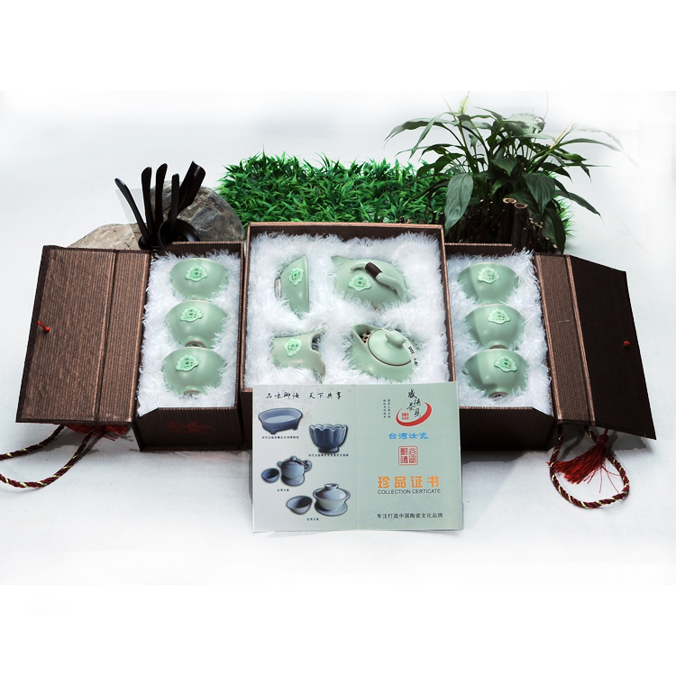 精致礼盒包装 汝窑茶具套装正品 巧云开片仿宋汝瓷整套特价包邮