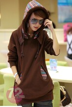 大码女装胖mm冬装2011新品抓绒加厚修身新款显瘦外套长款带帽卫衣