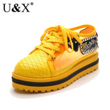 UX 2012春夏新 漆皮浅口低帮 松糕凉鞋 系带平跟 镂空单鞋 女鞋